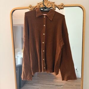 Joe Fresh Ribbed Collared Cardigan – Brown, Size M